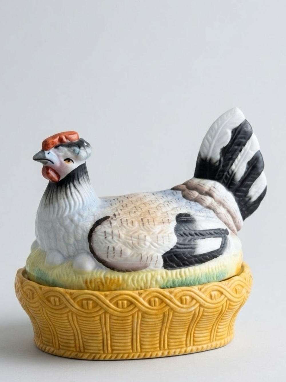 Staffordshire 1800s Hen On Nest Bisque Porcelain Fresh Egg Holder Late 7.5” inch